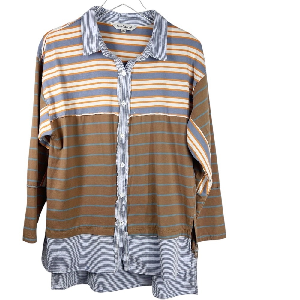 Davi & Dani Patchwork Collared Button Down Blouse… - image 1